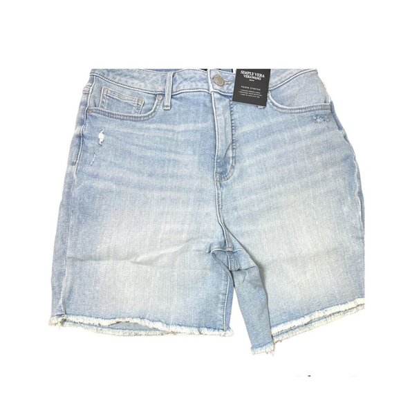 Simply Vera Wang Womens High Rise Light Distressed Bermuda Jean Shorts Sz 14 New - Picture 5 of 11